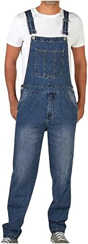 Macacão de babador para a moda masculina lavada de jeans de cargo de cargo de bolso de bolso suspenso calças de traje de