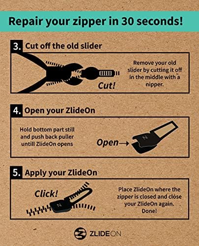 Zlideon Zipper Pull Substacement - Black - Slider de substituição de zíper instantâneo para zíperes de metal e plástico