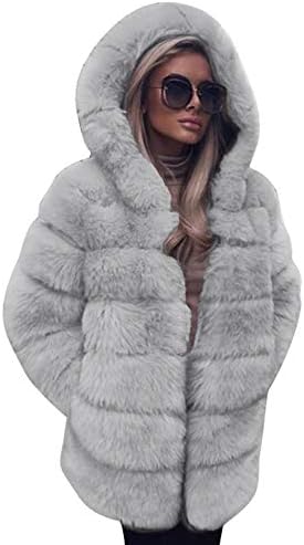 Listha Faux Fur Coat Mulheres encapuzadas com casaco quente de casacos de inverno de inverno bolsos