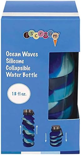 IsCream BPA Free, garrafa de silicone dobrável de 18 onças com carabiner - ondas oceânicas