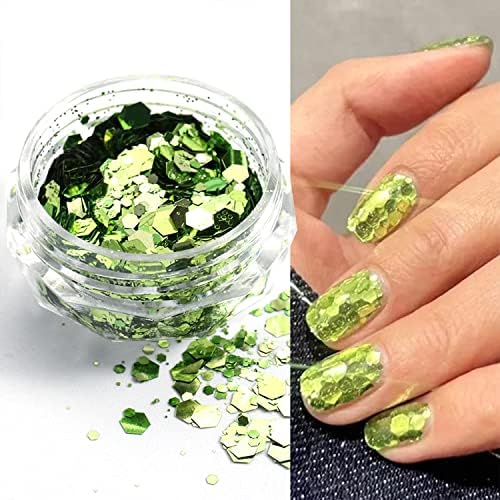 Green Hexagon Holography Nail Art Glitter 3 Packs Green Unhel Hexágono Art Paillettes Ultra Fin Flake para decoração de