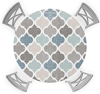 Textura marroquina Tocada de mesa ajustada para mesa redonda, cobertura geométrica de mesa de arte geométrica com toalha de mesa à prova d'água de borda elástica, tampas de mesa de círculo de linho de algodão para piquenique interno de cozinha 45-54in