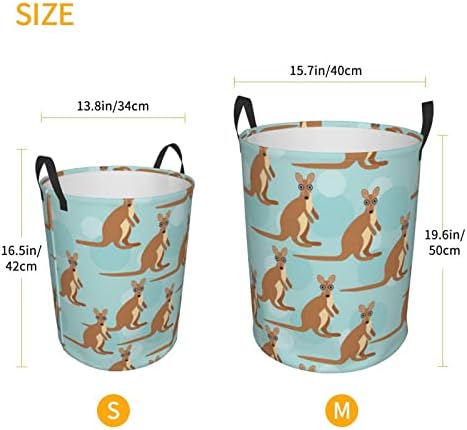 Engraçado para a cesta redonda de lixo do zoológico de canguru para roupas de quarto de lavanderia, roupas médias,