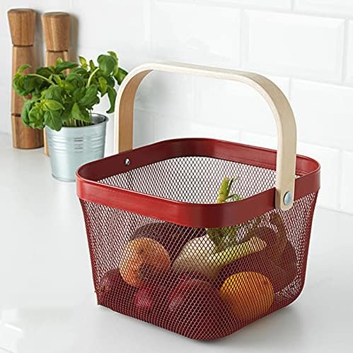 Cesta de aço de malha de metal ajioda, cesto de armazenamento cesta multifuncional cestas de cozinha pendurada lata de cesta de frutas com maçane