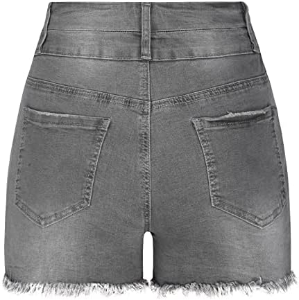 Shorts de jeans shorts de short feminino de jeans mid da cintura rasgada bainha crua de jeans curtos elásticos com bolsos