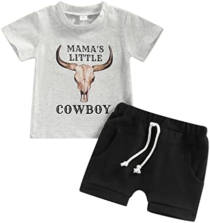 Criança de menino de menino de menino de vaca com estampa de vaca de manga curta camiseta de short top shorts sólidos
