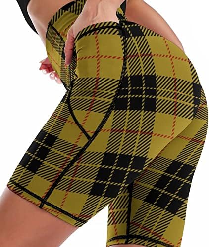 Clã MacLeod Tartan Scottish Tartan Plaid Feminino Shorts de Yoga High Coloque Executando Calças Curtas de Ginástica com bolso