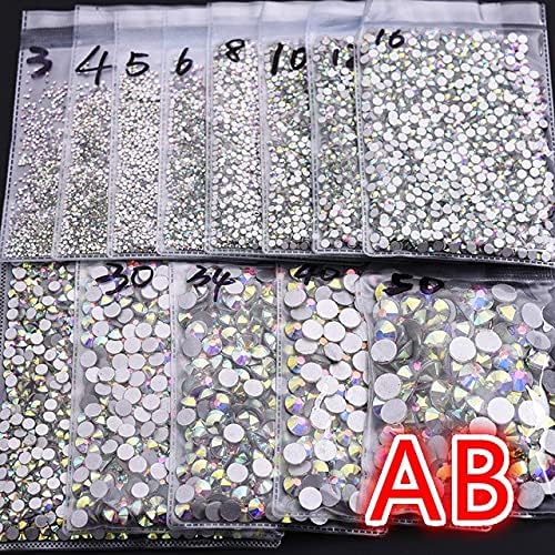 Super Glitter SS3 -SS50 Crystal ab traseiro plano Nonfix Non Uil Art Rhinestone 3D Glass Uil Art Decorações de vestuário Mix