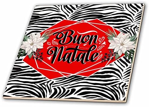 3drose Buon Natale Christmas italiano com estampa de zebra e poinsettias brancas - azulejos