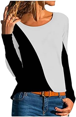 Bloups for Women Fashion 2022 Color Block Pullover camisa de retalhos de retalhos de mangas compridas