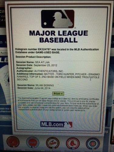 Mike Trout assinou a base roubada mais jovem 30/40 2012 Al Roy -Mlb Holo - MLB Game Autografado Bases usadas