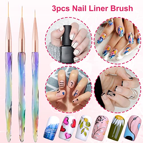 Ancirs 6 Pack unhel Art Liner Brush for Diy Salon, limpador de pó para suprimentos de design de arte de unhas, canetas de desenho de unhas em gel acrílico para Manicure Extension Pintura de Extensão