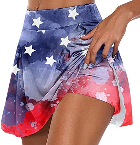 4 de julho Saias de treino com shorts para mulheres plissadas FLUEY Golf Saias de bandeira dos EUA CULOTTES Mini Skur Treinamento