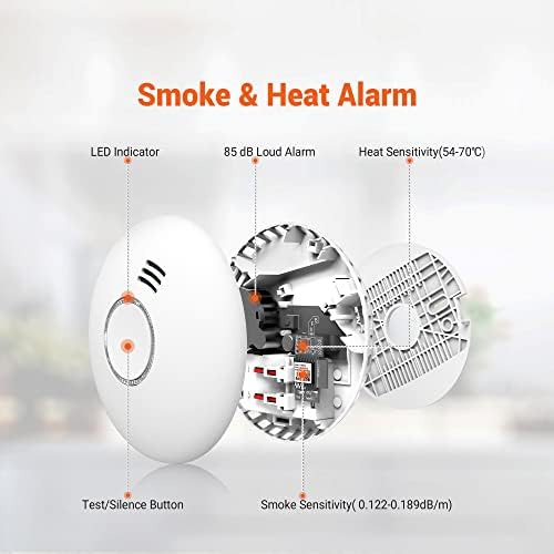 Jemay Smart Smoke Detector Receba alertas com aplicativo, alarme de fumaça Wi-Fi sem fio com função de auto-verificação, alarme