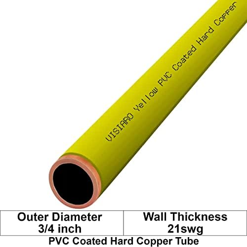 Visiaro amarelo PVC revestido de tubo de cobre, 10 pés, diâmetro externo 3/4 de polegada, espessura da parede 21 SWG, revestimento