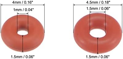 Meccanixity Silicone Borracha O-rings 4mm 4,5 mm OD 1mm 1,5 mm ID de 1,5 mm de espessura vedada VMQ Junta, Red 100in1 Set