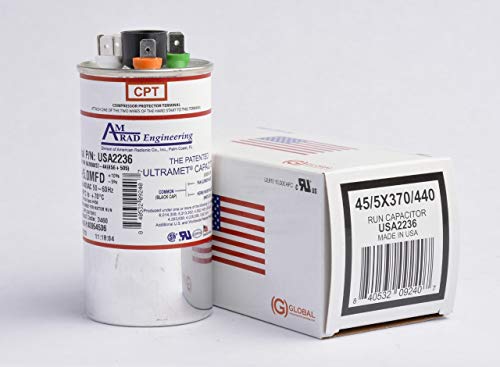 45 + 5 Capacitor universal RODON DE UF/MFD • Amrad USA2236 - usado para 370 ou 440 VCA, fabricado nos EUA.