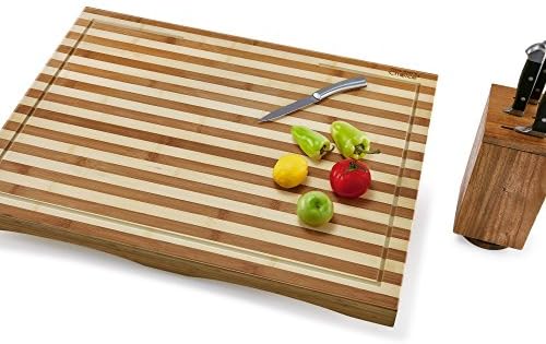 Prosumer's Choice Fotop Capa Placa de corte de bambu | Premium, sustentável, expande o espaço da cozinha, fácil de limpar - com pernas ajustáveis ​​e ranhuras de suco - grandes