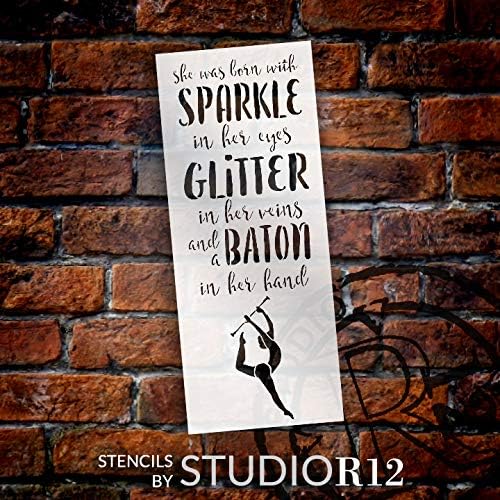 Sparkle Glitter Baton - Ginasta estêncil por Studior12 | Modelo Mylar reutilizável | Use para pintar sinais de madeira - paletes - travesseiros - camisetas - decoração de garotas diy - tamanho selecionado