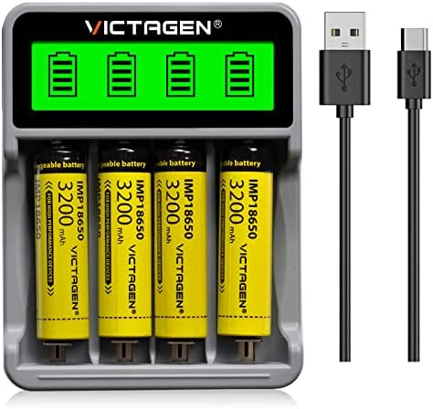 18650 Carregador de bateria Combo 3.7V, Chargers Smart Universal Victagen para baterias recarregáveis ​​de íon de