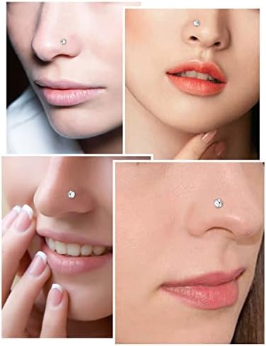 FTOVOSYO 20G 18G Push sem rosca no nariz Anéis de aço cirúrgico Pushin nariz Stud 1,5 mm 2mm 2,5 mm 3mm Cristal redondo jóias de piercing no nariz para homens homens