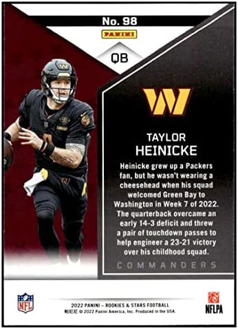 Taylor Heinicke 2022 Panini Rookies and Stars #98 nm+ -mt+ comandantes de futebol da NFL