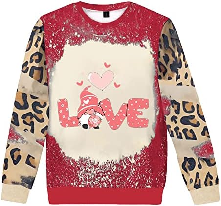 Crewneck de Trebin Fall Crewneck Sweatshirt, Moletom Leopard de manga comprida feminina Soldes acolchoados