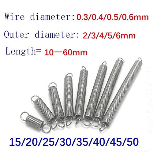 10pcs 304 Aço inoxidável Dual Gancho pequeno Acessórios de hardware de mola de tensão, comprimento 35 mm, 0,5 mm x 6 mm