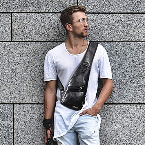 Bolsa de esteira de couro masculina de cyly, ombro de peito mochila à prova d'água bolsa crossbody com USB