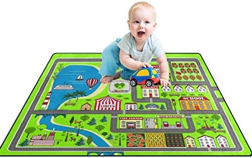 My Little Nest Children Kids City City Buildings Park Mapa de estradas Baby Play Game Area Rug Non Slip Soft Educational Fun tapetes