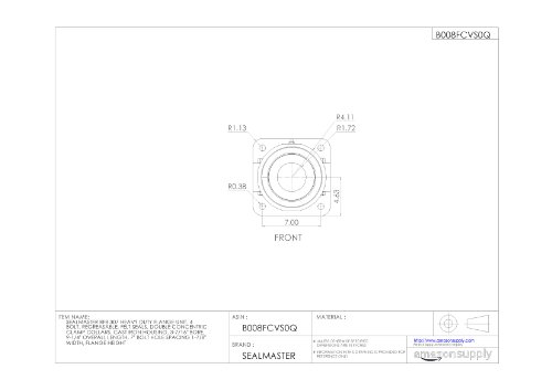 Sealmaster RFB 307 unidade de flange de serviço pesado, 4 parafuso, regressável, vedações de feltro, colares de braçadeira concêntricos duplos, alojamento de ferro fundido, 3-7/16 Bore, 9-1/4 Comprimento total, 7 Bolrilho de parafuso Largura da largura, 1 -7/8 altura do flange