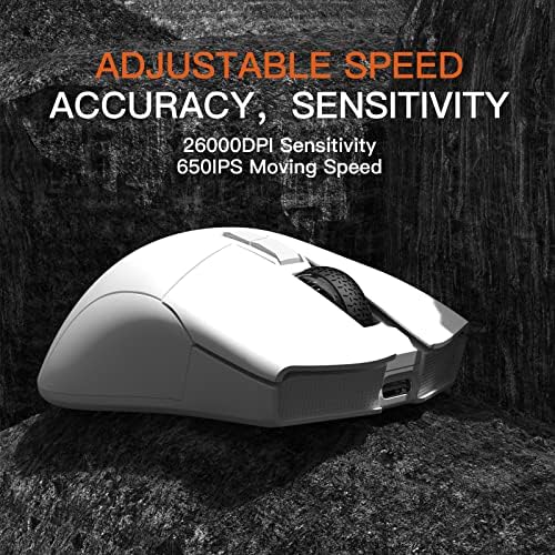 MOUSO MOTOSPEED Darmoshark Mouse de jogos sem fio, mouse Tri-Modo 2.4g/USB-C/Bluetooth até 26000dpi, Sensor óptico PAW3395, camundongos para jogos para PC com 7 botão programável, 70hrs para janelas/mac, recarregável, preto, preto