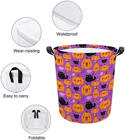 Halloween Pumpkin preto gato colapsível cesto de lavanderia cesto de lavanderia com alças de lavagem Bin Saco de roupas