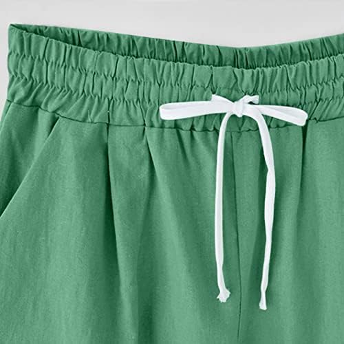 Shorts bermudas para mulheres até o joelho comprimento de algodão malha de malhas puxam shorts de lounge de caminhada com