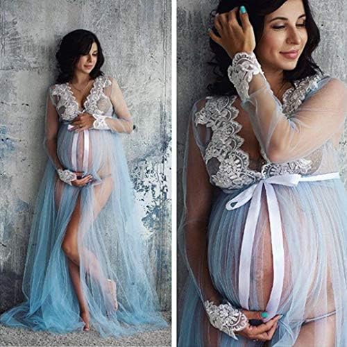 Vestidos de maternidade para sessão de fotos de manga comprida V pescoço de renda branca ceder ao longo vestido de maternidade maxi vestido fotográfico