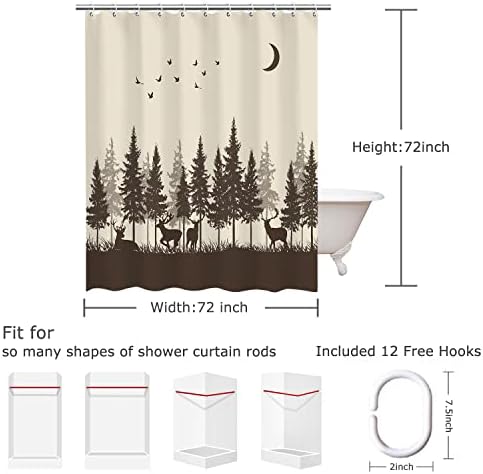Cortina de chuveiro Rosielily Deer, cortina de chuveiro rústico para banheiro, cabine de caça à beira da vida selvagem.