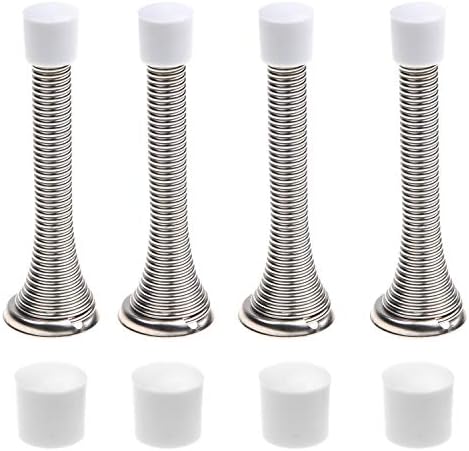 Kare & Kind 4x Spring Spring Door Stoppers - Rolhas de aço flexíveis de parafuso com pontas de para -choque de borracha