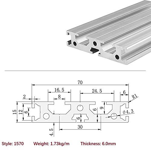 Mssoomm 2 pacote 1570 Comprimento do perfil de extrusão de alumínio 64,96 polegadas / 1650 mm Silver, 15 x 70mm 15 Série T Tipo