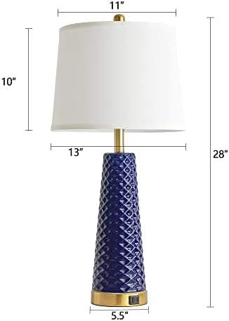 Lâmpadas modernas de mesa para sala de estar conjunto de lâmpada de cabeceira de cerâmica de 28, 28 com padrão texturizado