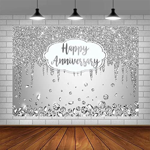 Aibiin 7x5ft Feliz aniversário cenário de cenário prateado Glitter Glitter Crystals Fundação Cheers para o aniversário de
