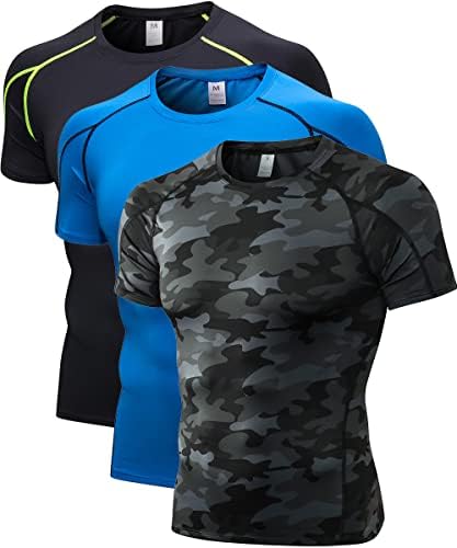 Wragcfm 3 pacote de compressão masculina atlética de manga curta camisetas ， treino cool seco de camisetas esportivas de