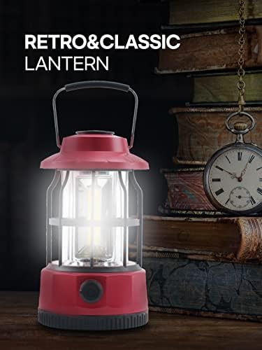 LED Lanterna de acampamento recarregável e impermeável lanterna para furacão, emergência, quedas de energia, caminhada, pesca, lanterna retro Dimmable for Garden Patio, luz portátil leve, cor vermelha quente