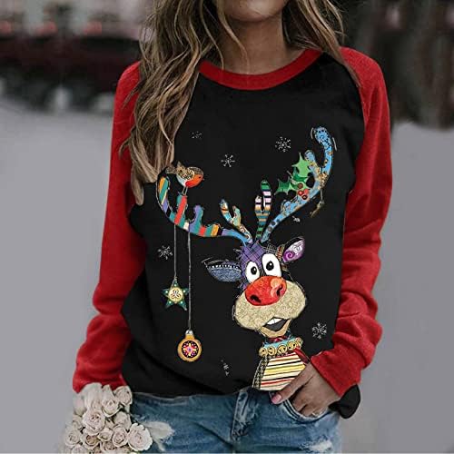 Mellover de moletom com estampa fofa engraçada feminina Tops de suéter de Natal Feia Camiseira Longa de Manga Longa Crewneck