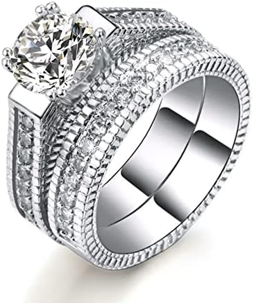 Prata cúbica zircônia de noiva strass circular de oito garras anel de noivado anel de noivado de diamante completo anel de