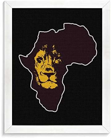 Mapa da África com Lion Diamond Art Painting Round Full Drill Picture Kits para Wall Home Bedroom Decoration With Frame