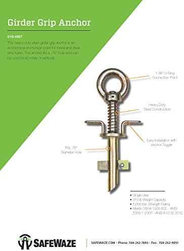 Âncora de viga Safewaze para uso industrial e de construção, dispositivo de proteção contra quedas, compatível com OSHA/ANSI)