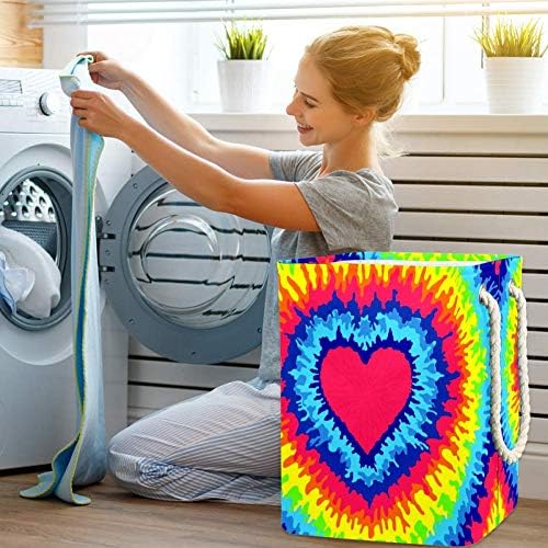 Indomer Heart Love Rainbow Tie Dye 300D Oxford PVC Roupas à prova d'água cesto de roupa grande para cobertores Toys no quarto