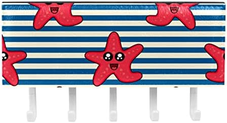 Red fofo estrela -mar, rosto azul listras brancas organizador de rack com 5 ganchos parede banheiro prateleira rack de prateleira