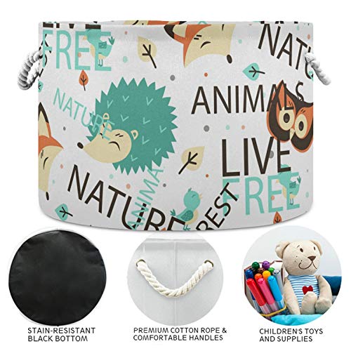 Grande cesta de armazenamento redondo - Cute dos desenhos animados Animais Fox Hedgehog Canvas Round Storage Basce