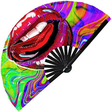 Hypnotiq Lust Lips Hand Fan UV Glow Festival Festival Rave Fan Passion Fan Fan Trippy Art Fan Fan Hand Fan